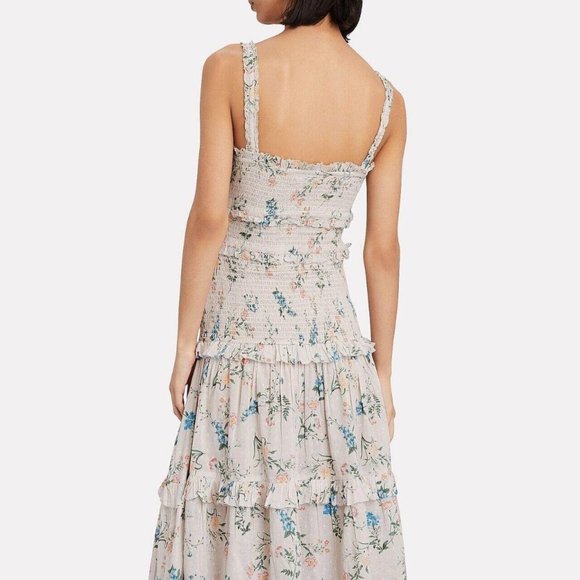 Saylor Altea Smocked Floral Printed Cotton Midi Dress Ruffle Tiered S New - Picture 4 of 11